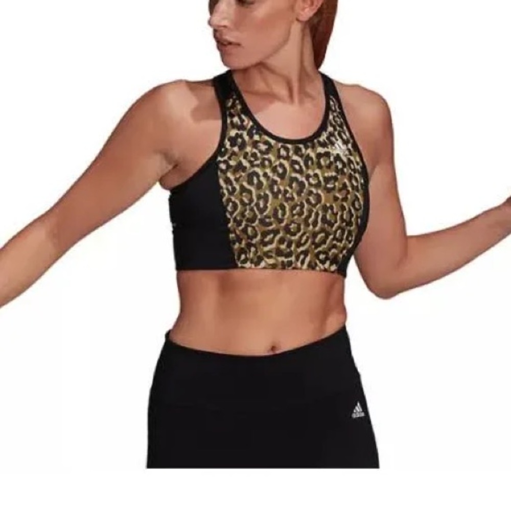 Adidas Racerback Black and Leopard Print Sports Bra
